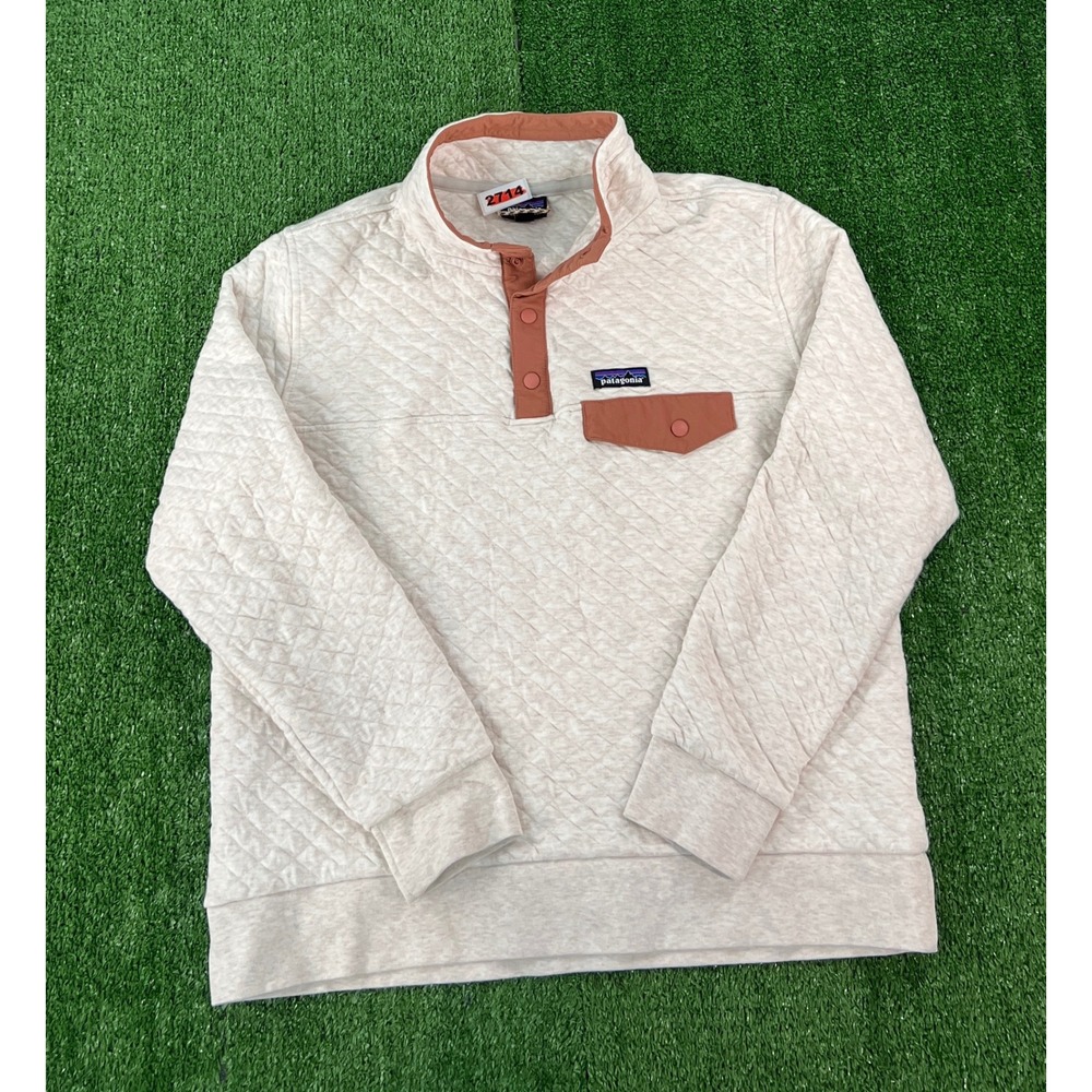 Patagonia Womens Quilted Snap-T Pullover Organic Cotton Oatmeal Rust 25282 L